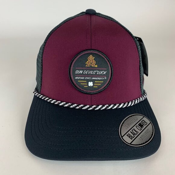 Arizona State Sun Devils NCAA Black Maroon Black Clover Roper Snapback Hat New - Picture 2 of 6